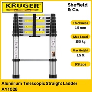Kruger Aluminum Telescopic Single Side Straight Ladder, 9 Steps (2.6m / 8.5ft) | (AY1026)