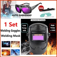 Welding Mask+Welding Goggles,Solar Welding Mask Welding Goggles Auto Darkening Welding Glasses Eye P