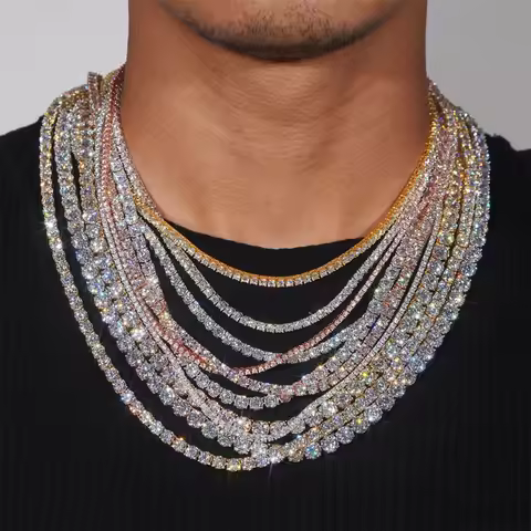 GRA Certified Moissanite Tennis Necklace 3/4/5/6mm Solid 925 Sterling Silver Diamond Tennis Necklace