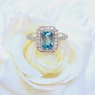 天然藍色鋯石配白色鋯石純銀鍍鉑戒指