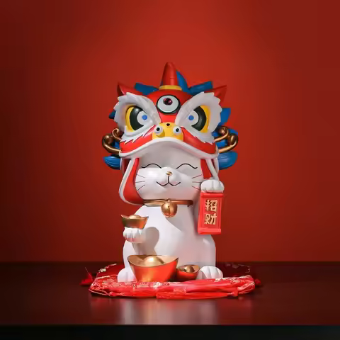 Forbidden City Lion Dance Lucky Cat Resin Home Decor, Store Opening Gifts, Practical and Wealth, Cul
