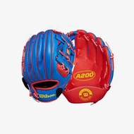 Wilson A200 兒童專用棒球手套 初心者手套 入門手套 輔助帶設計，方便小手固定 10吋 寶藍/紅