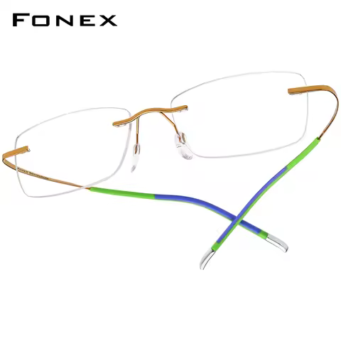 FONEX Titanium Glasses Frame Men Brand Design Rimless Square Eyeglasses Women Frameless Ultralight-W