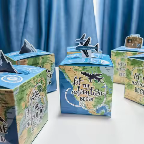 Favor Boxes 8x8x8cm World Map Square Paper Candy Boxes Gift for Boys & Girls Baby Shower Children's 