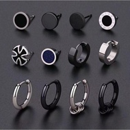 12 Piece Set Stainless Steel Earrings Fashion Black Earrings Hypoallergenic Dangle Hinged Earrings S