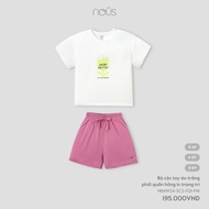 Nous - Set short sleeve white shirt with pink pants with decorative print - Nu Petit - 3Y 4Y 5Y - SS
