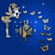 My House New  Modern Style Butterfly Fairy DIY Mirror Wall Clock Wall Sticker Home Decor Wallpaper D