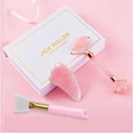 3 in 1 Natural Rose Jade Roller for Face Set,Rose Quartz Facial Gua Sha Tools Anti Aging Face Massag