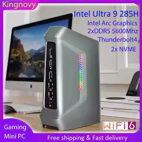 Kingnovy F12 RGB Gamer Mini PC 14th Intel Ultra 9 285H 7 255H Thunderbolt4 2xDDR5 2xPCIe 2x2.5G LAN 