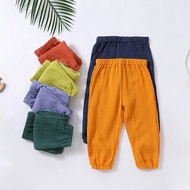 1-7T Summer Linen Cotton Pants for Children Solid Thin Mosquito Repellent Pants Elastic Casual Joggers Trousers for Kids