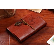 Retro Leaf Paper Leather Binder Notebook A6 - BSD666 - Brown