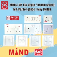 MK  1 / 2 / 3 /4 / 5 gange 1 way /13A light On /Off Switch/ 13A power socket / mini single / Double 