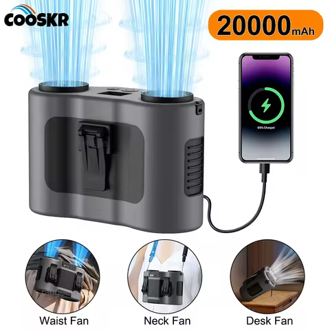 20000mAh Waist Clip Fan Portable Mini Hanging Neck Fan Rechargeable Outdoor Camping Waist Fan 5 Spee