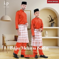 𝐈.𝐏 𝐌𝐮𝐬𝐥𝐢𝐦 𝟐𝟎𝟐𝟒💏FIRE ORANGE Ayah &amp; Anak Baju Melayu Pasang Satin FAMILY SET / Size : 12-3XL /Baju Raya