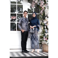 KEMEJA Albatik - NAWANG AYU NAVY COUPLE SET (shirt, skirt free shawl and women's kebaya)