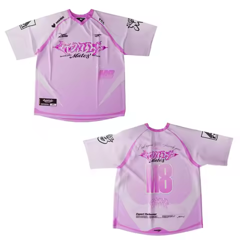 Gentle Mate8 M8 Y2K Pink Racing Jersey, Cyber Goth V-Neck Short Sleeve T-Shirt, Esport Performer Str