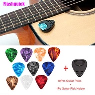 [Flashquick] 10Pcs Plectrums 1 Pick Holder Electric Celluloid Acoustic Guitar Picks Colorful