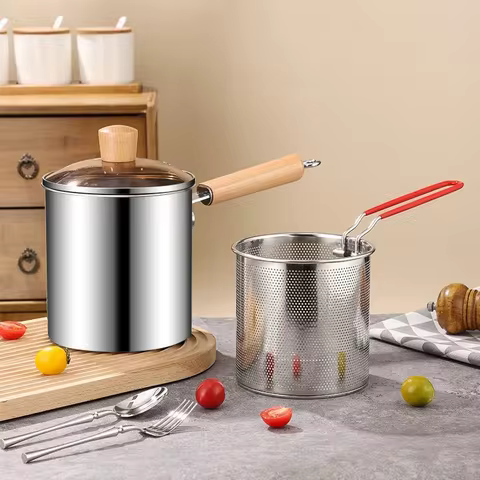 304 stainless steel frying pot, small frying pot, with filter, mini oil-saving deep pot -- cooking u