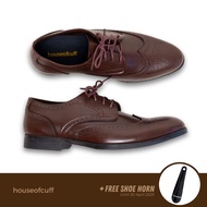 Houseofcuff dark brown wing tip oxford men's formal leather shoes leather shoes men