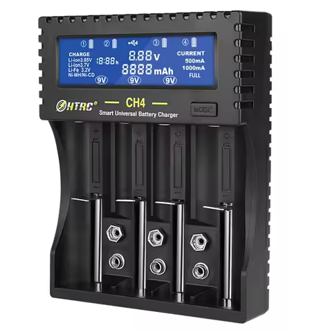 HTRC 4 Slots Battery Charger, CH4 Battery Charger 18650 Li-Ion Li-Fe Ni-MH Ni-CD Charger For AA/AAA/