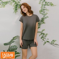 【EASY SHOP】Audrey-森眠衣-智能波纖維舒緩心緒涼感上衣+短褲睡衣-灰/ M
