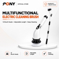 PONY 12 In 1 Electric Spin Scrubber Cordless Cleaning Brush Telescopic Extension Pole IPX7 Waterproo