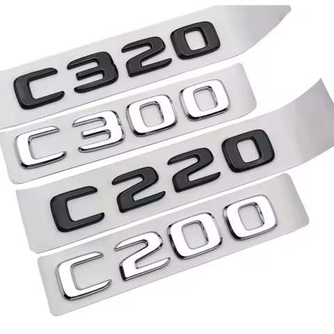 ABS Black Chrome Letters 3D Car Trunk Letters Badge For Mercedes Benz C 200 220 300 C200 C220 C300 C
