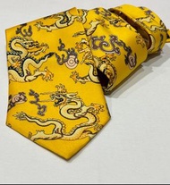 免運費 Gold City 手工 領帶 黃色 帝王 五抓 金龍  金色 腰帶 髮帶 角色扮演 服裝 道具 配飾 皇帝 配件 正裝 穿搭 100% 南韓絲 絲質領帶 絲 Gold City handma