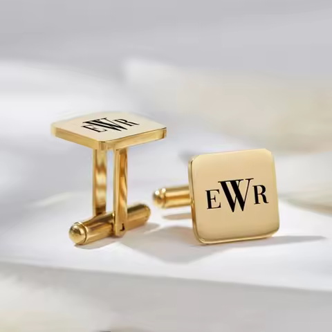 Custom Engraved Name Cufflinks For Men Stainless Steel Gold Square Advanced Personalised Custom Cuff