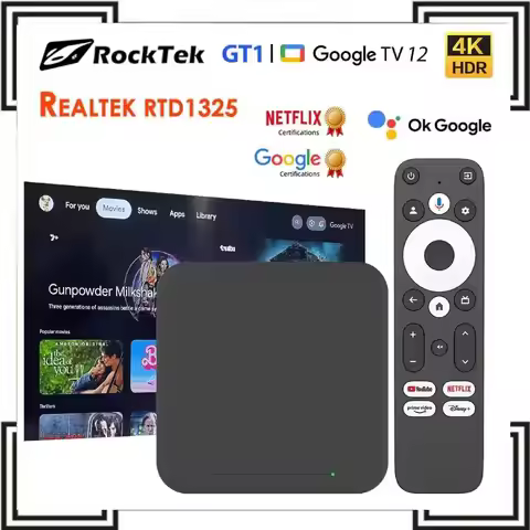 Google TV 12 Box Netflix Certified Realtek1325 Media Player RockTek GT1 UHD Dolby Atmos Sound 2T2R W