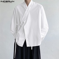 INCERUN คาร์ดิแกนผูกเชือกชุดกิโมโนหลวมเรียบง่ายชุดประจำชาติแขนยาวสำหรับผู้ชาย (สไตล์เกาหลี)