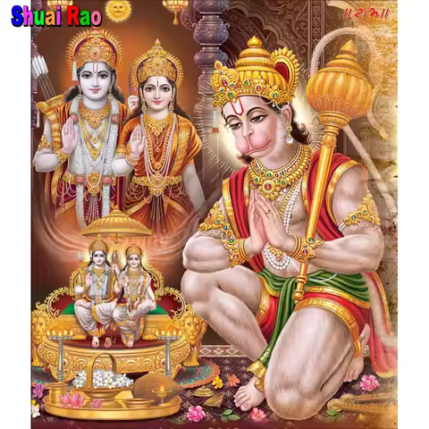 Ram Ji Hanuman Ji Diamond Painting Cross Stitch religious hidu lord god Pictures Mosaic 5D DIY Diamo