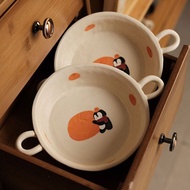 啞光橘子企鵝雙耳盤 / 日式手繪陶瓷餐具 / 家用禮物
