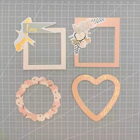 Creative Path Hollow Chipboard Frame Stickers Gold Foil Flower Round Chipboard Frame For Scrapbookin