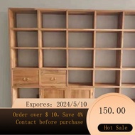 02Customized Old Elm Bookshelf Hanging Cabinet Lattice Partition Shelf Solid Wood Bookcase Full Wall Book Shelf Custom