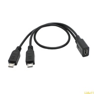 Lidu11 Flexible Micro USB Female to 2Micro USB Male Splitter Cord Signal Stability Transmission Cabl