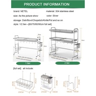☇☸♛[NETEL &amp;Ready stock] 1/2 Tiers Kitchen Rack Sink Top Dish Rack Storage 304 Stainless Steel Height