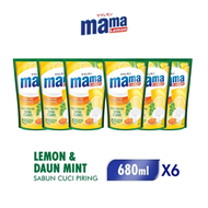 [Paket isi 6] MAMA Lemon Sabun Cuci Piring Lemon & Daun Mint Pouch Refill 680ml