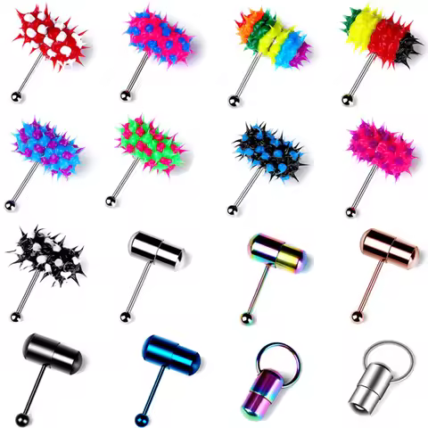 1Piece Surgical Steel Vibrating Tongue Ring 16G Tongue Piercing Ring Vibrating Tongue Piercing Bar B