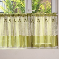 Green Blue Linen Tier Sheer Short Curtains With Ruffled Lace Trim Kitchen Valance Cute Half Curtain for Cabinet Wardrobe Room Divider Rod Pocket