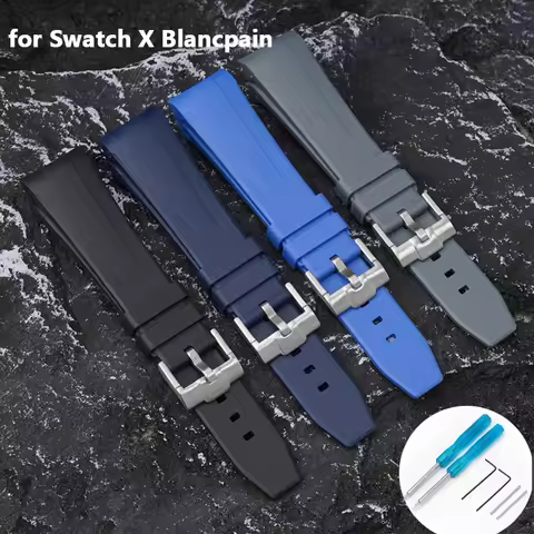 Strap for Swatch X Blancpain Fifty Fathoms Five Ocean Series TPU Rubber Waterproof Curved End Watch 