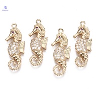 5pc Brass Micro Pave Cubic ia Pendants Sea Horse Long-Lasting Plated Light Gold Clear 26x10x3mm Hole: 1.2mm