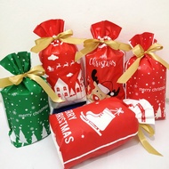 25PCS Santa Sacks New Year Christmas Candy Cookies Bowknot Drawstring Bag Present Gift Wrap Bags Reusable Party Storage Bag