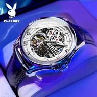 【ของแท้ 100%】PLAYBOY นาฬิกาผู้ชาย กันน้ำ นาฬิกากลไกอัตโนมัติsport สายหนัง ธุรกิจ ส่องสว่าง นาฬิกา ขอ