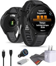 Garmin Forerunner 165 Music GPS Running Smartwatch, Fitness Tracker Smart Watch for Men and Women Bundle with Accessories - Black/Slate Gray