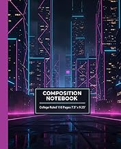 Neon Cyberpunk City Skyline Composition Notebook: Futuristic Synthwave Journal with Pink and Blue Li