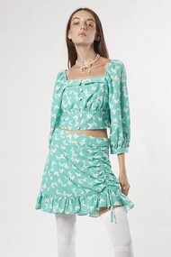 ESP เสื้อเบลาส์ลายพิมพ์ผีเสื้อ ผู้หญิง สีเขียว | Butterfly Print Long Sleeve Blouse | 06021