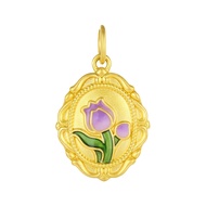 CTS Monet Garden Series 24K  999 Pure Gold Enamel Tulip Amethyst Necklace Pendant CHOW TAI SENG 周大生 
