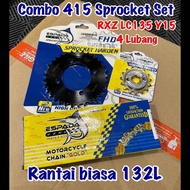 Combo Sprocket Set 415 Black FHD RXZ LC135 Y15 Y16 4 hole Sprocket 415 4 Lubang Combo Rantai ORing 4