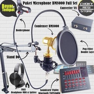 COD Paket Microphone BM8000 Full Set Soundcard V8plus Holderphone